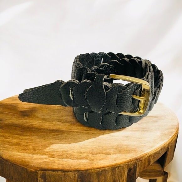 Linked Boho Black Braided Leather Belt with Gold Buckle - Picture 1 of 12